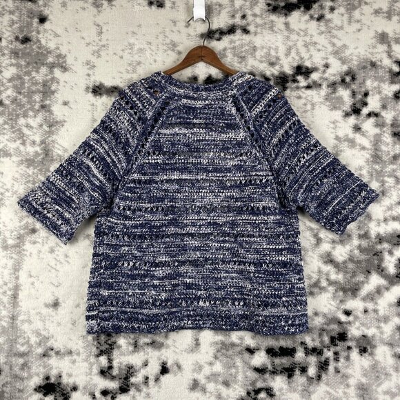 Chicos Sweater Womens Size Extra Large (3) Blue Open Cotton Rayon Short Sleeve - Picture 2 of 8
